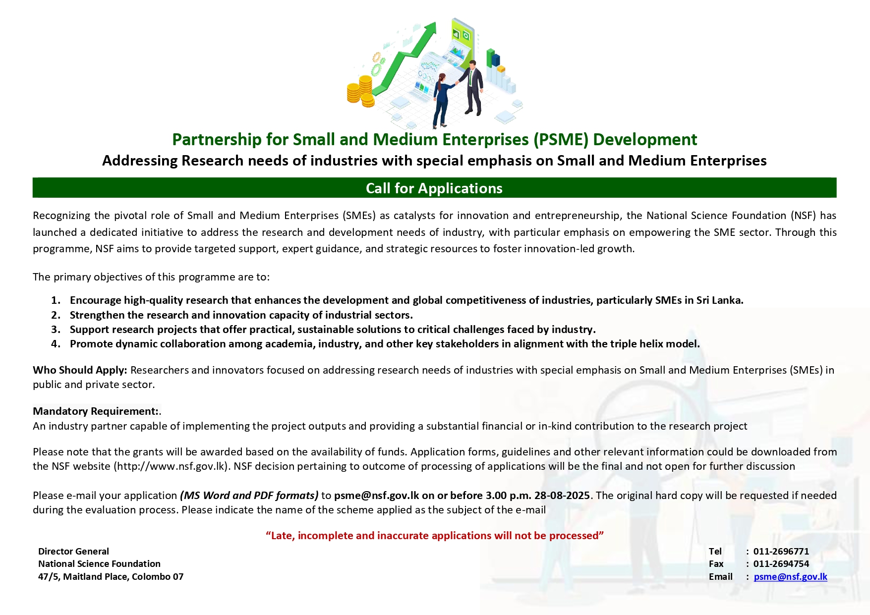 Call for Applications - Partnership for Small and Medium Enterprises (PSME) Development