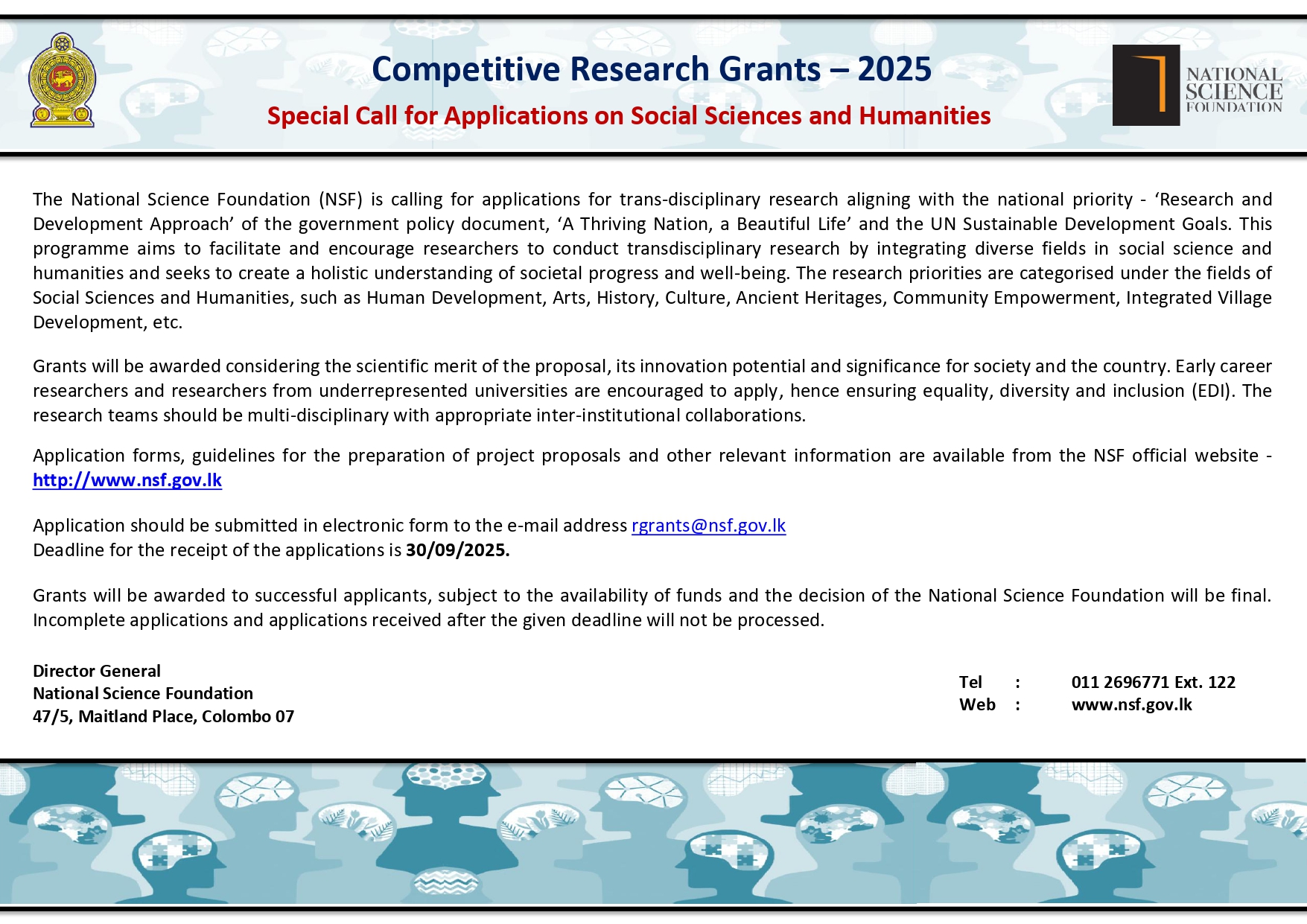 Competitive Research Grants – 2025 [Special Call for Applications on Social Sciences and Humanities]