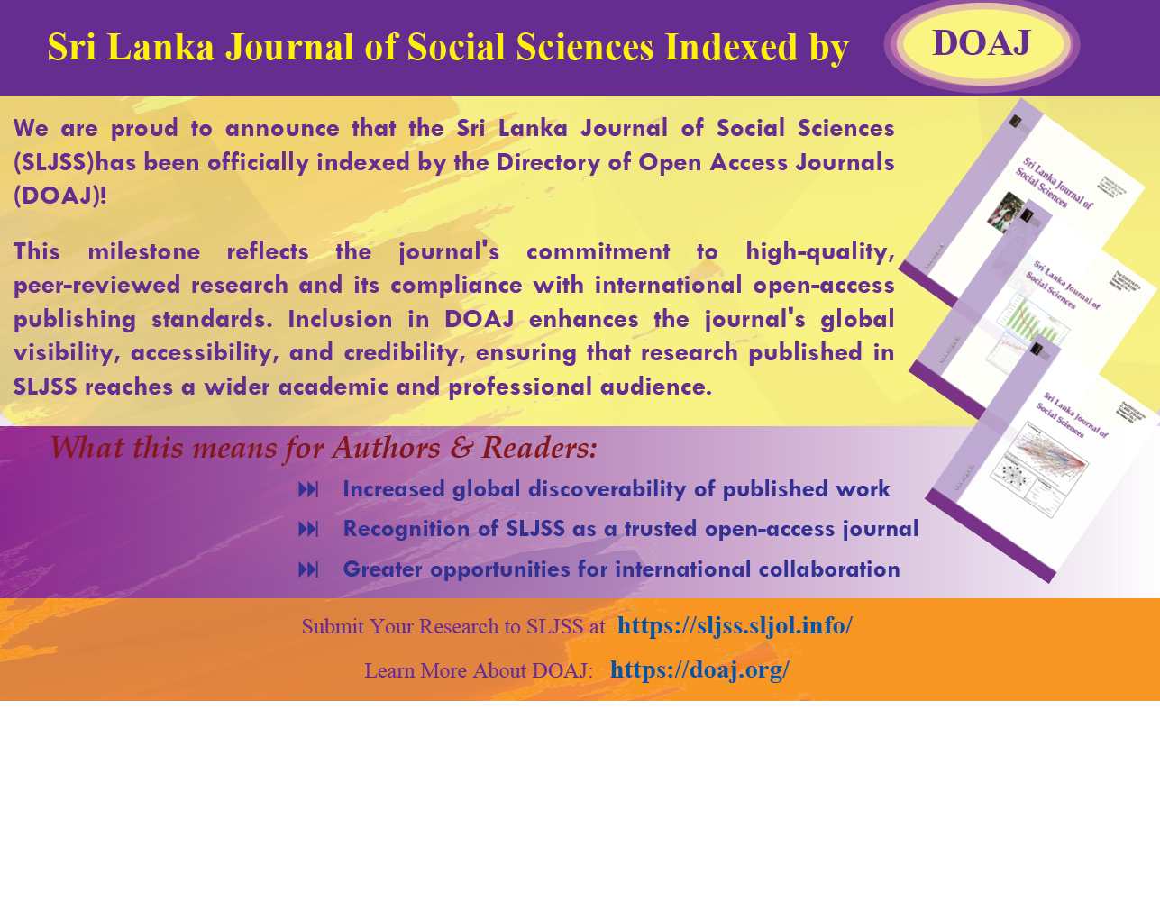 Sri Lanka Journal of Social Sciences Indexed by DOAJ
