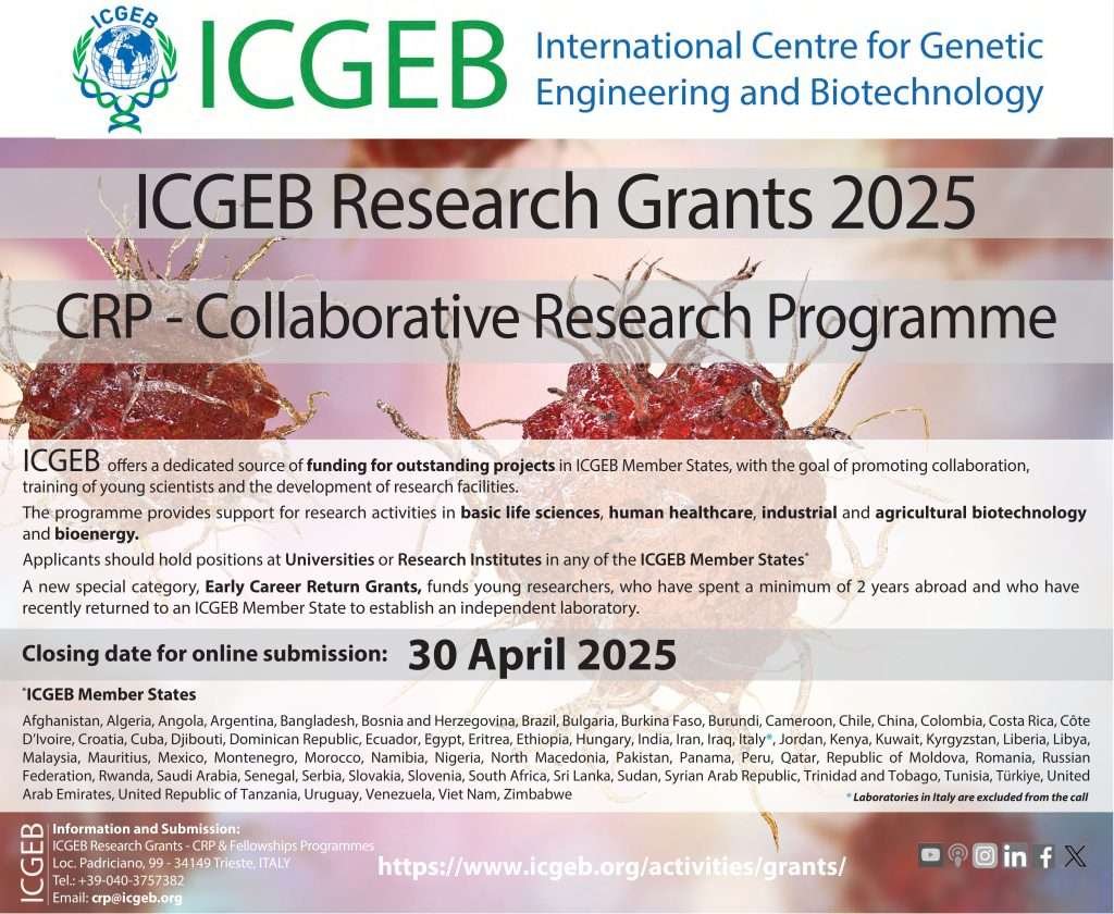 Call for Applications - ICGEB Collaborative Research Programme 2025