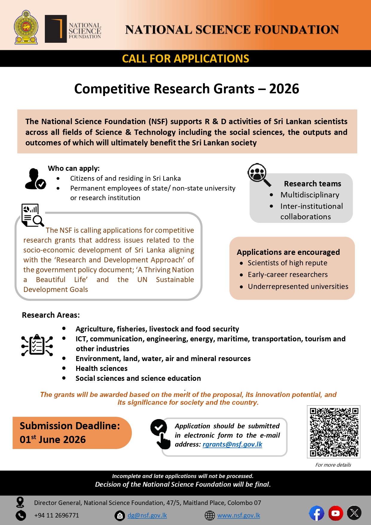 Calling Applications for Competitive Research Grants 2026