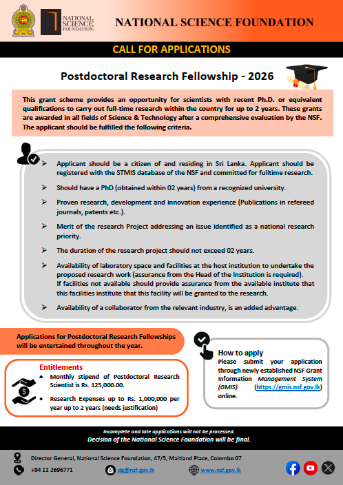 Calling Applications for Postdoctoral Research Fellowship - 2026