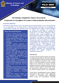 The policy brief on Developing a Regulatory Impact Assessment Framework to Strengthen Sri Lanka’s National Quality Infrastructure
