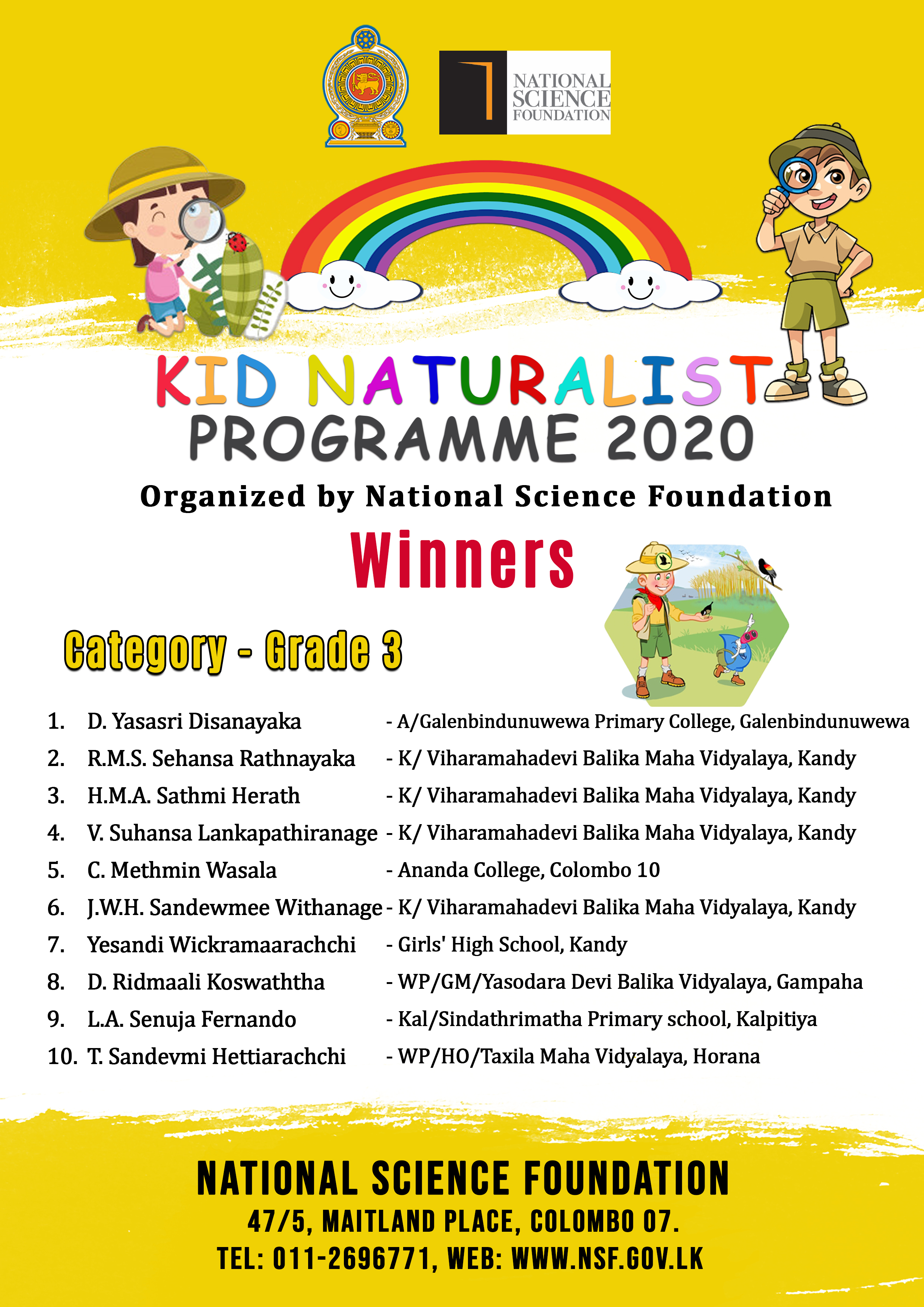 Kid Naturalist Program Winners 2020 - Grade 3