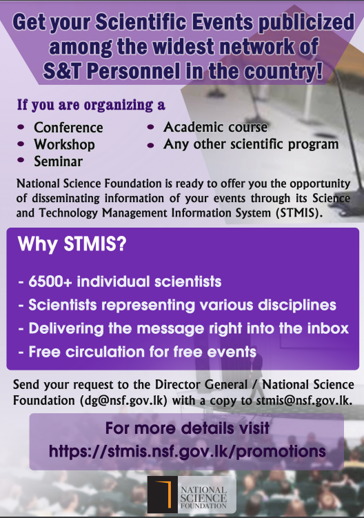 Get your Scientific Events publicized among the widest network of S & T Personnel in the country!